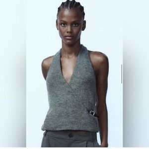 Zara Gray Halter Top with Buckle Detail